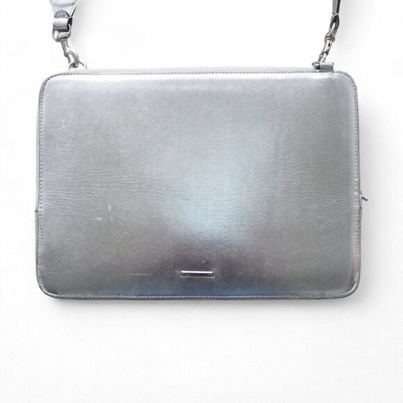 Rebecca Minkoff 13" Regan Laptop Computer Sleeve Crossbody Bag Metallic Silver - Picture 3 of 10